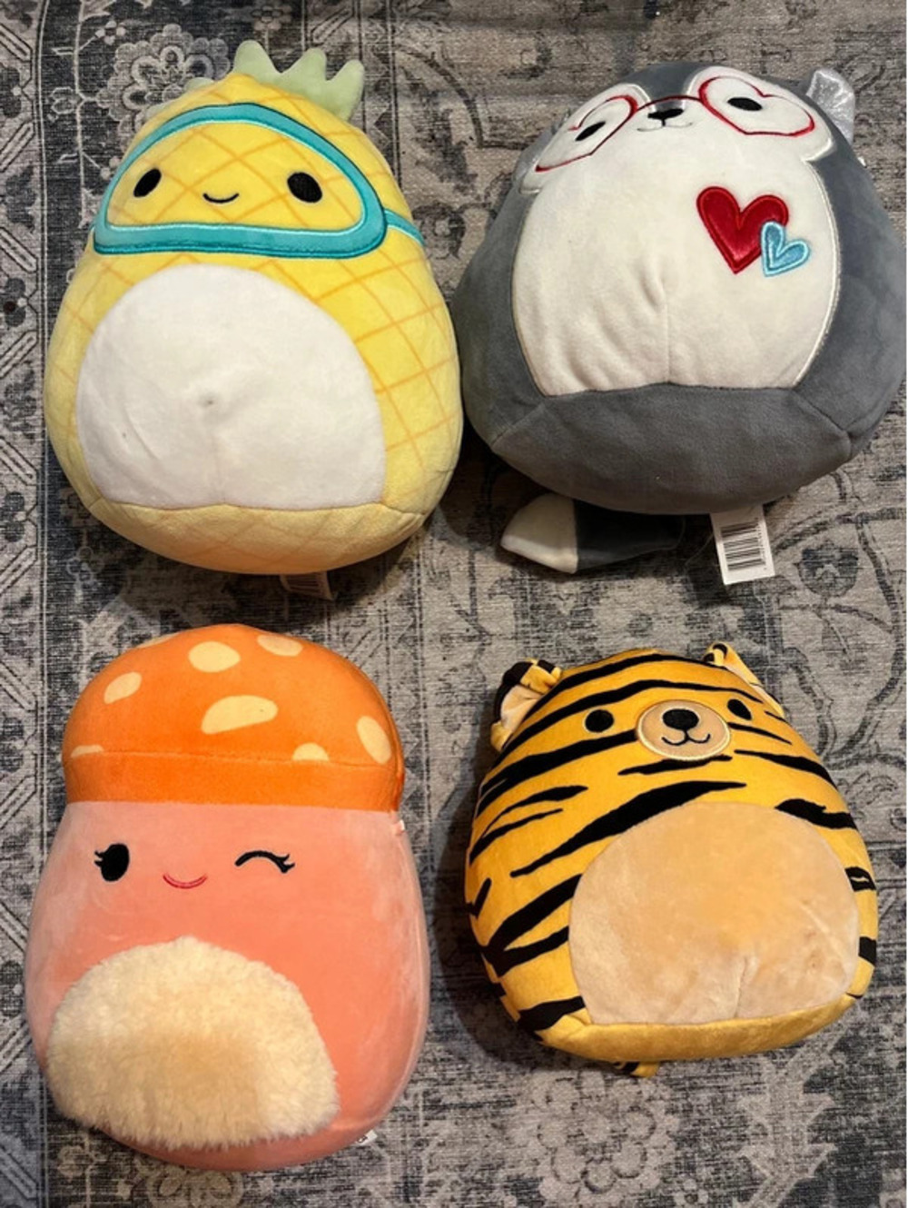 Lot of 4 squishmallows tiger plush toys mushroom pineapple